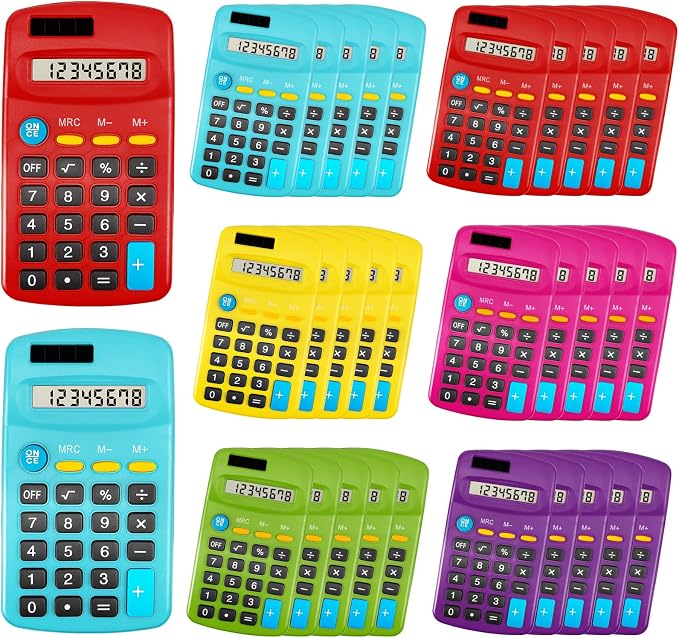 18 Pieces Pocket Calculators, Mini Calculators, Multicolor | 8 Digit Display Basic Calculator, Solar Battery Dual Power Function Calculator, for Students, Kids, Home and Office