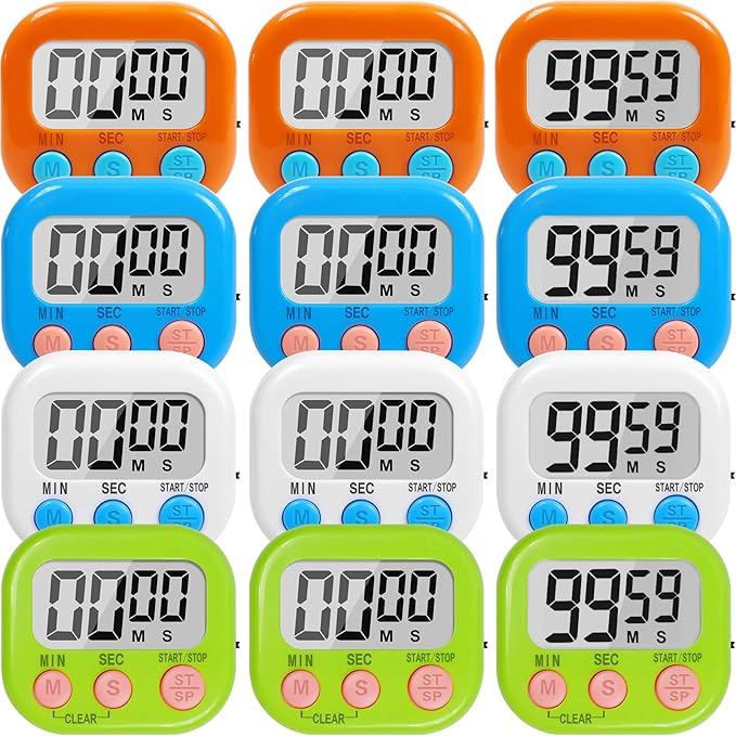 12 Pack Multi-Function Digital Timers, Magnetic Large LCD Display Loud Alarm Countdown Timers, Extensively Use in Classroom, Break Time, Gym, Meeting, Cooking