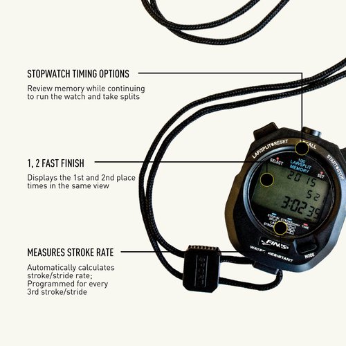 FINIS Waterproof Stopwatch for Swim Training - 300 Split Memory - Stroke Rate Mode - Easy-Read Display - Black