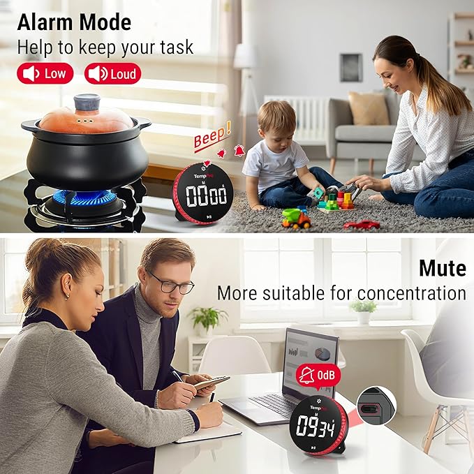 TempPro 99-Hour Digital Kitchen Timer with Strong Magnetic & Stable Stand, Classroom Timers with 3-Volume-Level, Stopwatch with Large LED Display, Digital Timers for Classroom(Previously ThermoPro)