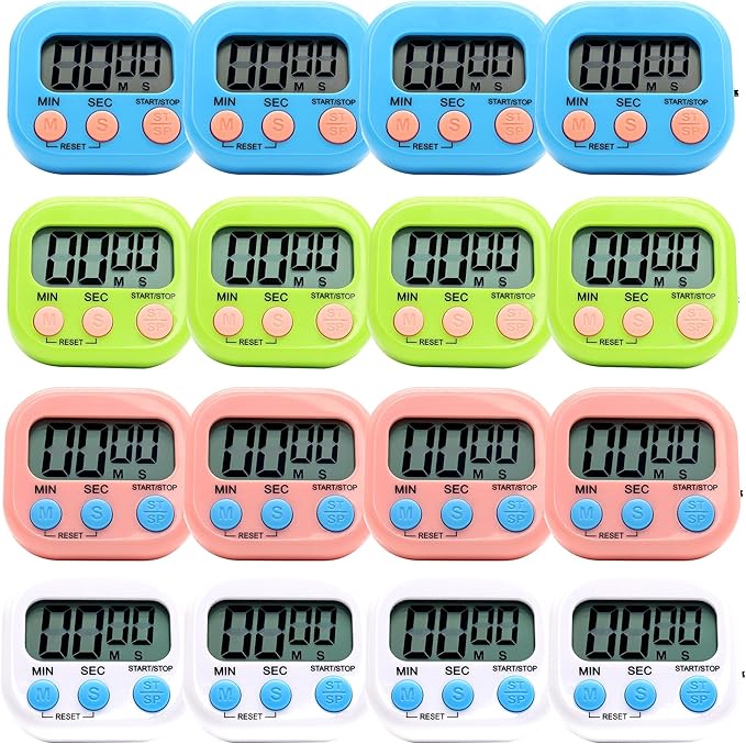 16 Pack Multi-Function Electronic Timer - Kitchen Timer,Magnetic Digital Timers,Big LCD Display, ON/Off Switch,Extensively Use in Cooking,Gym, Meeting, Classroom,Kitchen,Study,Work,Outdoor Activities
