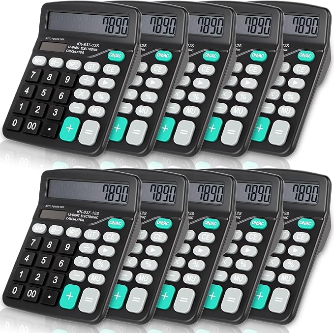 10 Pack Desktop Calculator 12 Digits Calculators with Large LCD Display Electronic Calculator Dual Power for Students Office School Home