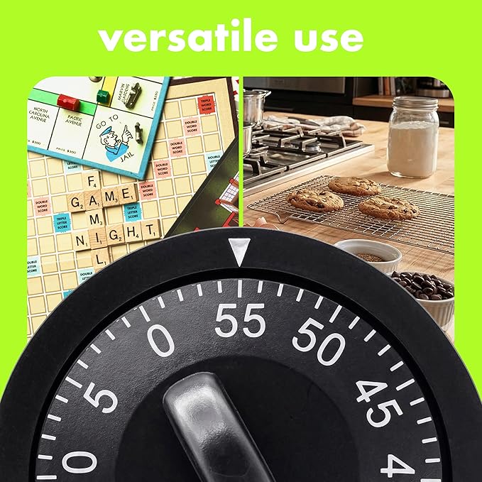 60 Minute Wind Up Timer (2 Pack) Visual Mechanical Timer, from 0 to 60 Minutes, for Kitchen, Hair Color Processing, Tanning Time, Kids' Home and Classroom Activities or Timeouts, Black