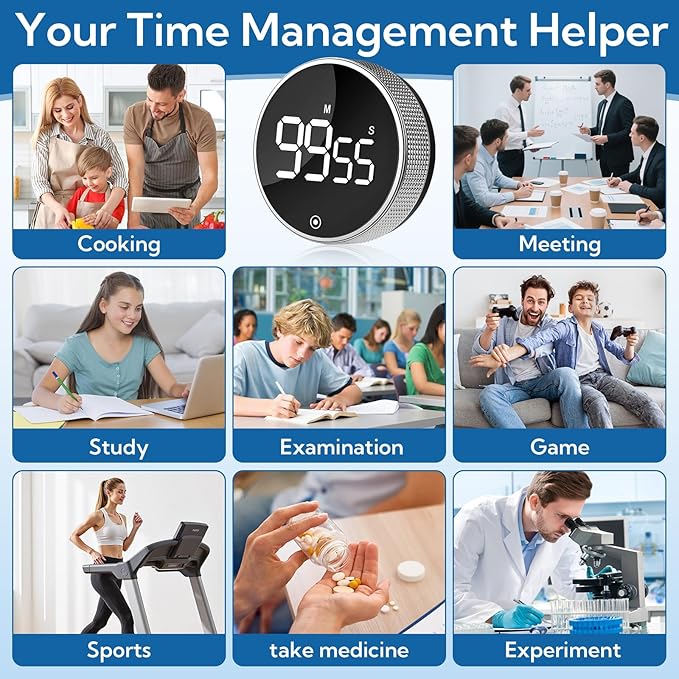 12 Pack Digital Kitchen Timer - Magnetic Kitchen Timer Visual timers Large LED Display Countup Timer 3 Volumes, 2 Brightness LevelsExtensively Use in Break Time, Cooking,Gym, Meeting, Classroom（Black）