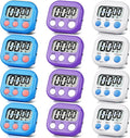 12 Pack Digital Kitchen Timer Magnetic Digital Timer with Big Display Loud Ring Cooking Timers for Kitchen Electronic Timer for Cooking, Bathing, Gym, Break Time, Classroom(12,White,Blue,Purple)