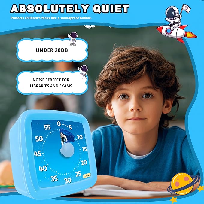 Visual Timer for Kids, 60-Minute Countdown Timer for Classroom Office Kitchen, Pomodoro Timer Spaceman Pattern, Time Management Tools with Silent Operation,Desk Time Clock for Kids and Adults