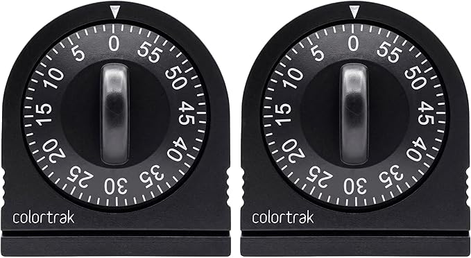 60 Minute Wind Up Timer (2 Pack) Visual Mechanical Timer, from 0 to 60 Minutes, for Kitchen, Hair Color Processing, Tanning Time, Kids' Home and Classroom Activities or Timeouts, Black