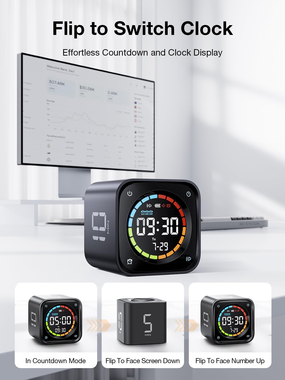 Pomodoro Timer Cube – Smart Focus Timer with Presets, Custom Countdown & Silent Vibration Alerts for Productivity