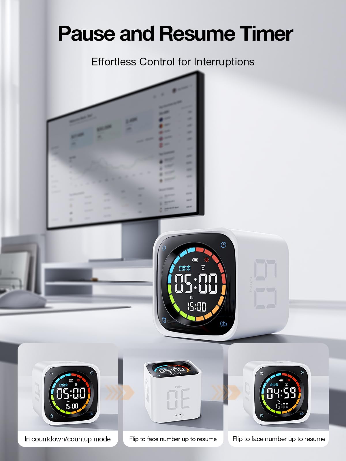 Pomodoro Timer Cube – Smart Focus Timer with Presets, Custom Countdown & Silent Vibration Alerts for Productivity