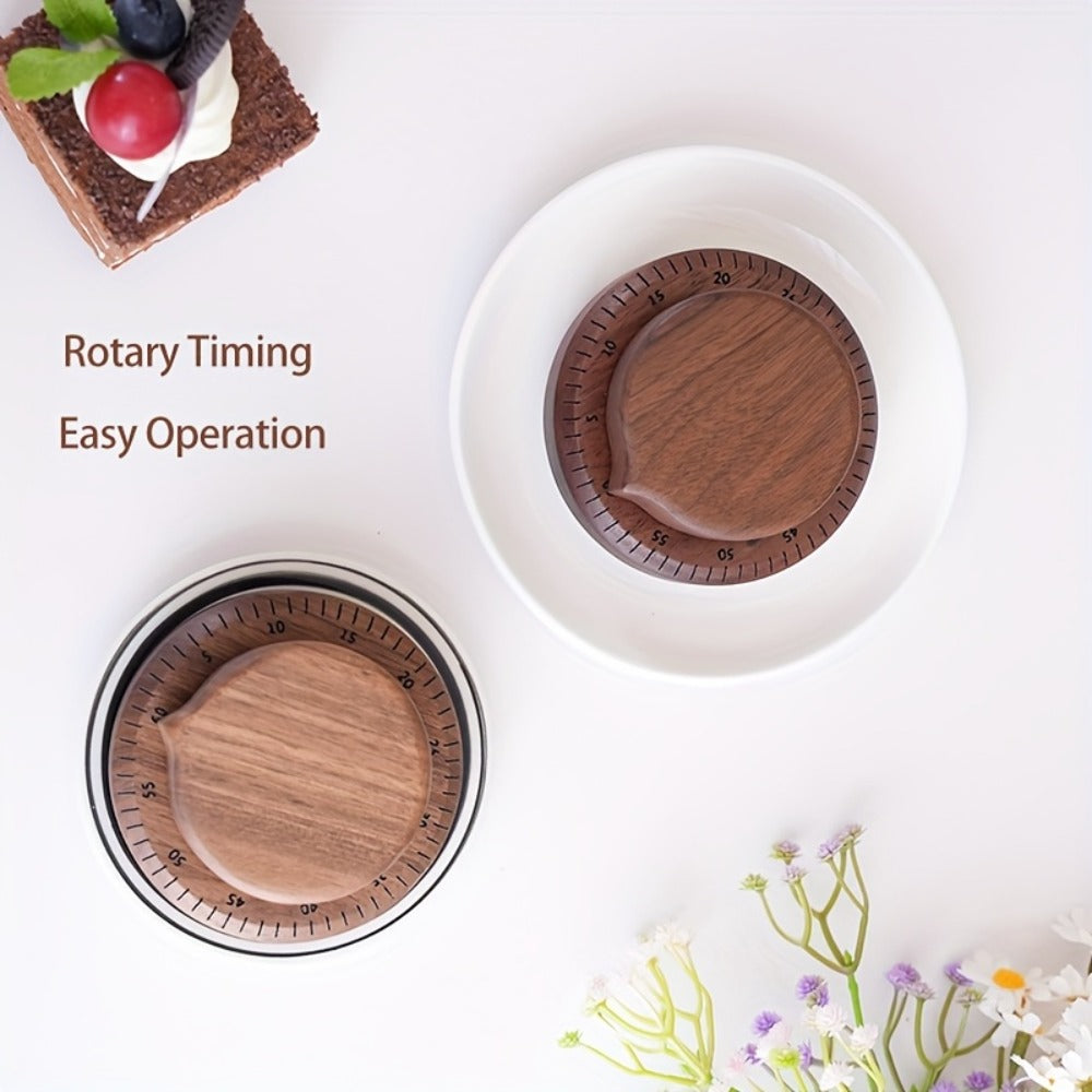 Mechanical Kitchen Timer with Loud Alarm - Black Walnut Wood Cooking Timer, 100% Battery-Free Desktop Timer for Cooking, Baking & Study