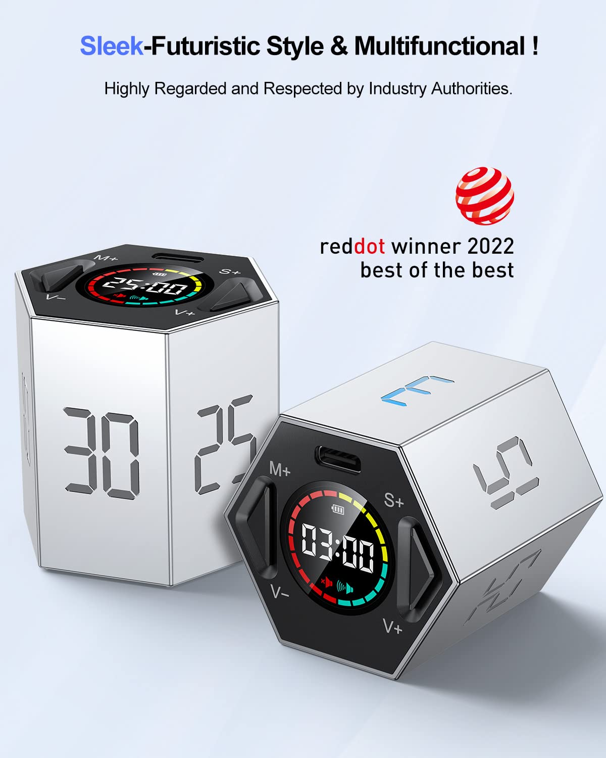 PIHEN Ticktime Pomodoro Timer – Portable Cube with 3/5/10/15/25/30 Min Presets, Custom Countdown, USB-C Rechargeable
