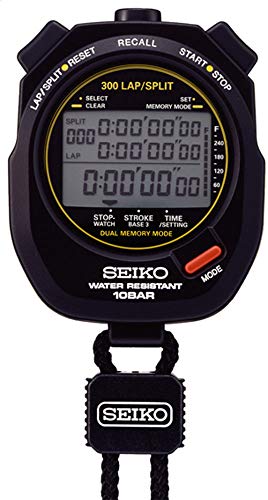 SEIKO 专业游泳训练防水秒表 SVAS009 300圈记忆 10bar防水 三行显示 1/100秒计时