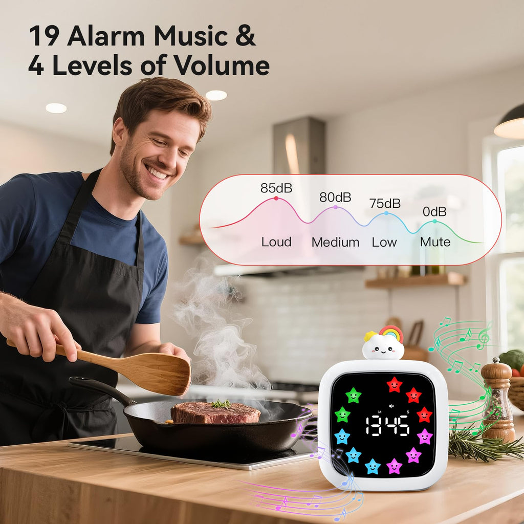 Yunbaoit Digital Visual Timer for Kids — 99-Minute Silent Countdown, 19 Ringtones, Rechargeable