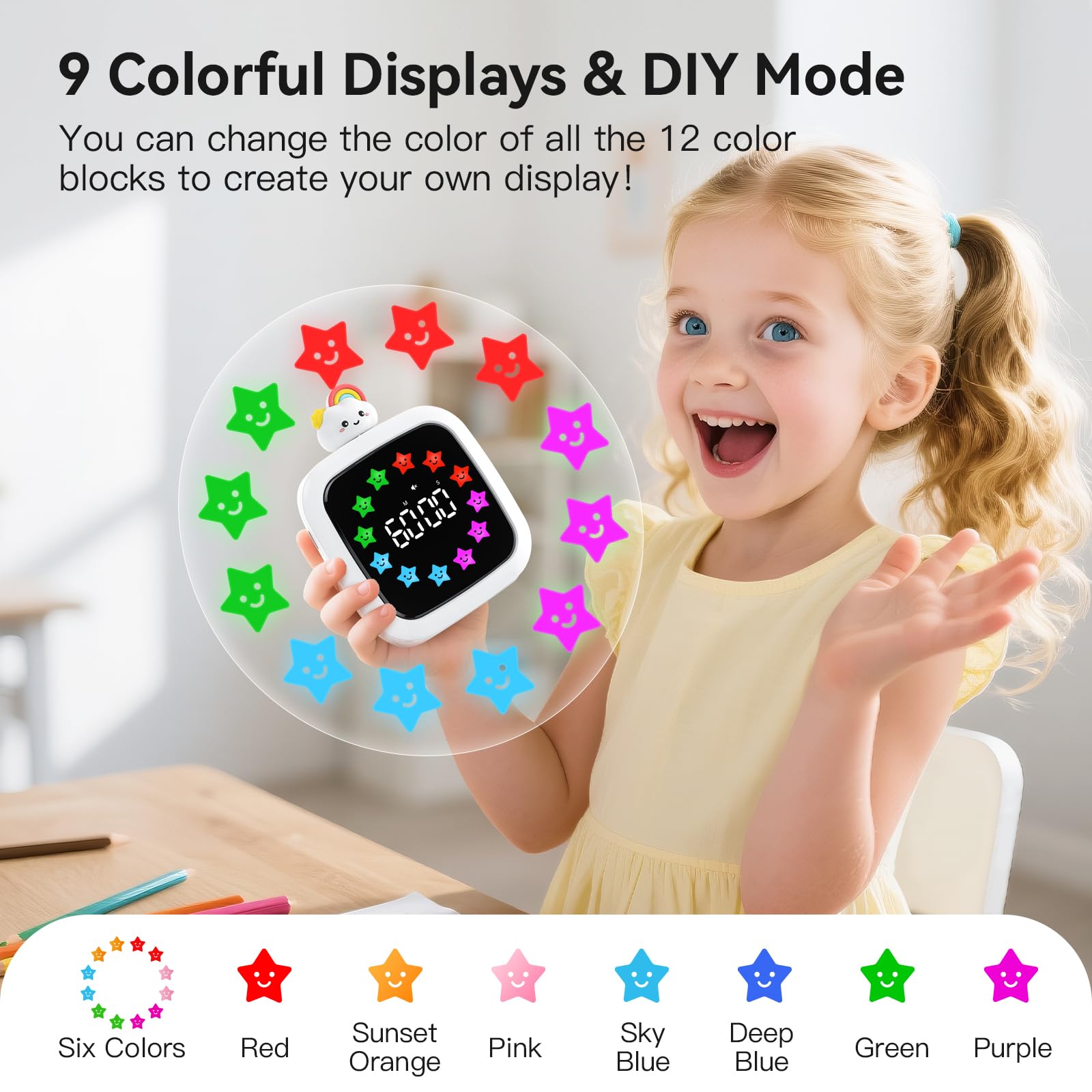 Yunbaoit Digital Visual Timer for Kids — 99-Minute Silent Countdown, 19 Ringtones, Rechargeable